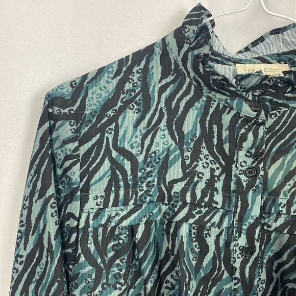 Anthropologie See U Soon Green Black Animal Print Blouse - Size Small - Picture 6 of 16